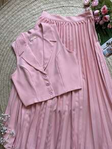 2-Piece Set: Vest, Suit, And Pleated Skirt - Rosa - Ver 1