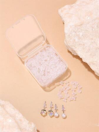 100-300个透明安全耳环后盖，适用于耳环、耳钩、耳钉、女士日常佩戴（带盒）