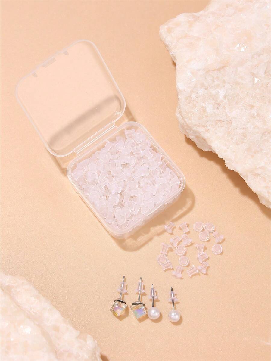 100-300个透明安全耳环后盖，适用于耳环、耳钩、耳钉、女士日常佩戴（带盒） - 無色 - 查看 1