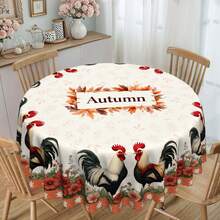 Față de masă vintage cu cocoș, stil rustic, rotundă/dreptunghiulară, imprimeu cu cocoș și flori, potrivită pentru bucătărie, sufragerie, terasă, picnic, curte, utilizare în interior/exterior, cadou pentru familie și prieteni, dimensiuni multiple, 2 opțiuni de design