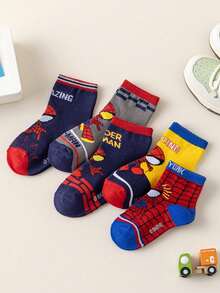 Marvel 5双装超级英雄儿童船袜，韩版卡通秋冬男女童袜，漫威袜子 - 彩色 - 查看 12