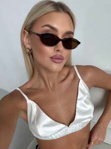 1 Pair Classic Retro Baddie Style Elegant Oval Plastic Small Frame Fashion Fashion Glasses, Women, Suitable For Tropical Beach Vacation, Street Photography, Music Festivals, Fits All Face Shapes, Summer Back To School Preppy Accessory