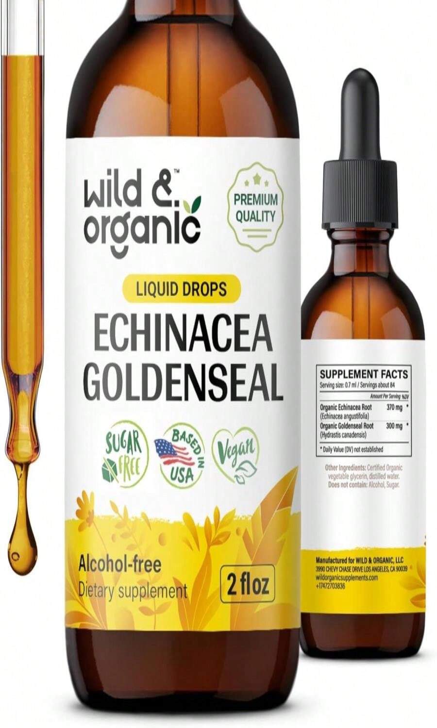 Wild &Amp; Organic Echinacea Goldenseal Liquid Drops - Immune Support Supplement W_Goldenseal Echinacea Root Extract - Vegan, Sugar &Amp; Alcohol-Free Tincture - 2 Fl Oz - Flavor NameA - 查看 1