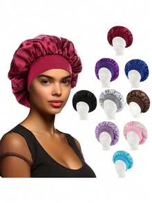 1 pieza/2 piezas/3 piezas Gorro de satén de borde ancho y alta elasticidad para mujeres, belleza, cuidado del cabello, posparto, quimioterapia