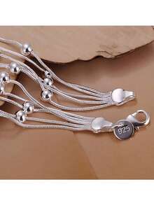 2 Pieces 925 Silver Plated Fringed Round Beads Chain Bracelets Necklace Jewelry Set For Women Fashion Party Wedding Accessories Gifts