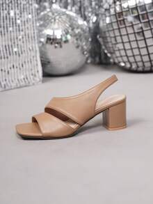 Women's Casual Comfortable Thick Strap Flat Sandals, New Summer Style Mocha Brown Square Toe Chunky Heel Sandals, Suitable For Vacation, Commuting, Thanksgiving, Halloween, Christmas - Mocha Brown - View 7