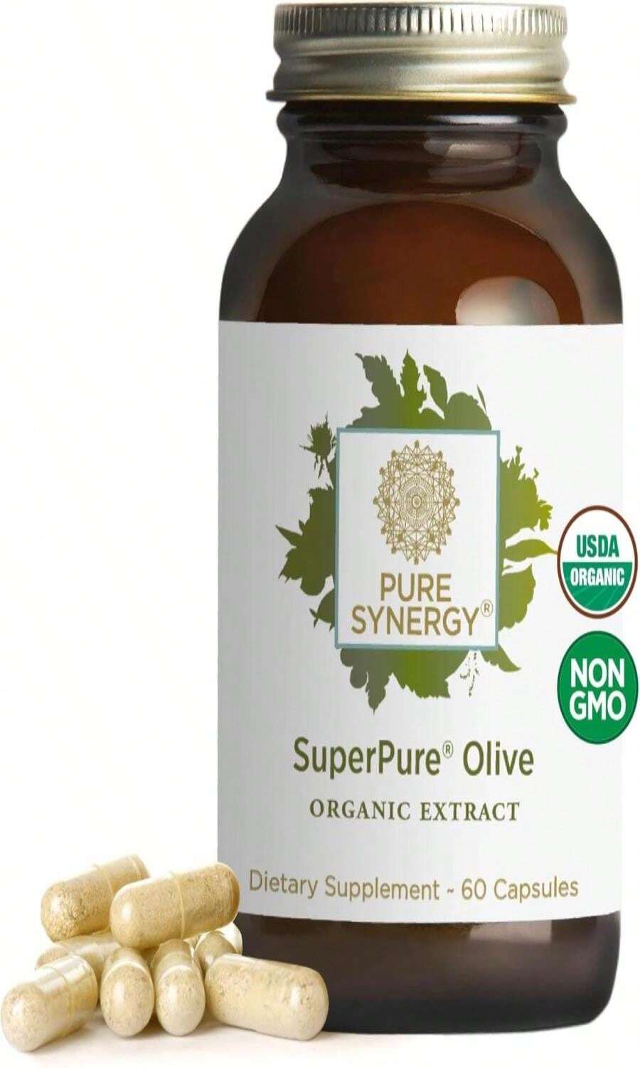 PURE SYNERGY SuperPure Olive Extract | Organic Olive Leaf, Oil, And Fruit Supplement With Polyphenols | For Heart, Brain, And Immune Health (60 Capsules) - 白色的 - 查看 1