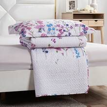 Twin/Full/Queen/King Quilt Set, 3 Piece Floral Bedding Set Microfiber Bedspread Coverlets For Beds - Purple Bouquet Flower - View 3