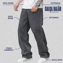 Calça Balão Calca Denim Masculina Bag Boca Larga Streetwear Estonada Cinza Grafite - Cinza Claro - Visão 10