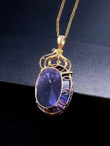 1 PC Elegant Purple Cubic Zirconia Necklace Pendant For Women Valentine's Day Gift Wedding Anniversary Jewelry,Mom,Mother,Mother's Day,Gift - 1# - View 3