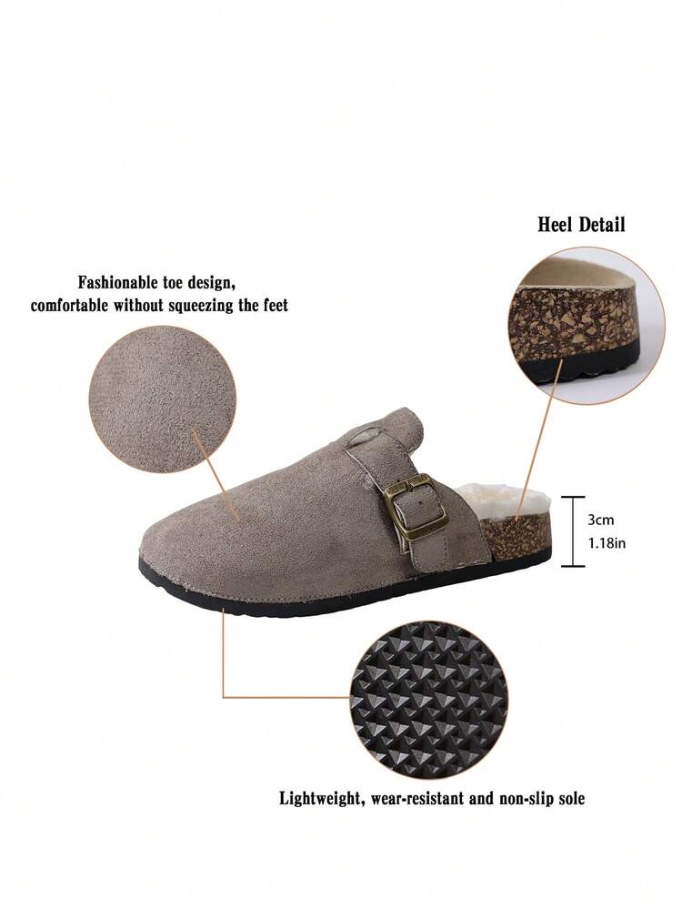 Casual Thermal Lined Closed Toe Flat Sandals, Versatile For Autumn/Winter - Grey - View 8