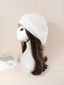 1 件时尚百搭简约休闲纯色针织帽 - 白色 - 查看 12