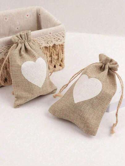 1/5/10/12 piezas - Bolsas de arpillera, bolsa de regalo de lino con cordón y estampado de corazón, bolsa de regalo mini con cordón de arpillera, perfecta para boda, bolsa de dama de honor, fiesta, cumpleaños, Halloween, Acción de Gracias, suministros para fiestas de Navidad, bolsa de embalaje, bolsa de almacenamiento