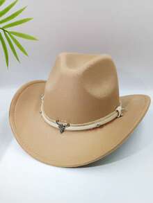 Klassischer Westernhut für Herren und Damen, Fedora Hut mit aufrollbarem Rand und Schnallengürtel