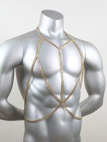 Sexy Men's Chest Bead Chain Body Harness Gay Chain Shoulder Hollow Out Line Harness Rave Costume Punk Chest Belt Clubwear Costume