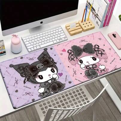 Sanrio Sanrio Licensed Cute Cartoon Mouse Pad, Non-Slip Rubber Base, Durable Gaming & Office Desk Mat, Pink Checkered Design With Heart Accents, Brand: Sanrio,Suitable For Christmas Gift Giving And Christmas Parties