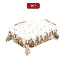 1/36pcs Christmas Elk, Christmas Tree, Snowman Pattern Table Decoration Tablecloth - 100% Polyester Rectangular Table Round Table Embossed Tablecloth, Suitable For Holiday Parties, Family Gatherings, Festive Atmosphere Decoration - 09 - View 12