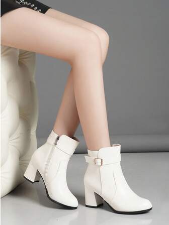 European And American New Autumn/Winter Slim Heel Ankle Boots, Side Zipper High Heel Booties, Fashion Boots, Women Short Boots, European And American Slim Heel High Heels, Popular Winter New Sexy Round Toe Boots, Minimalist High Heel Women Boots