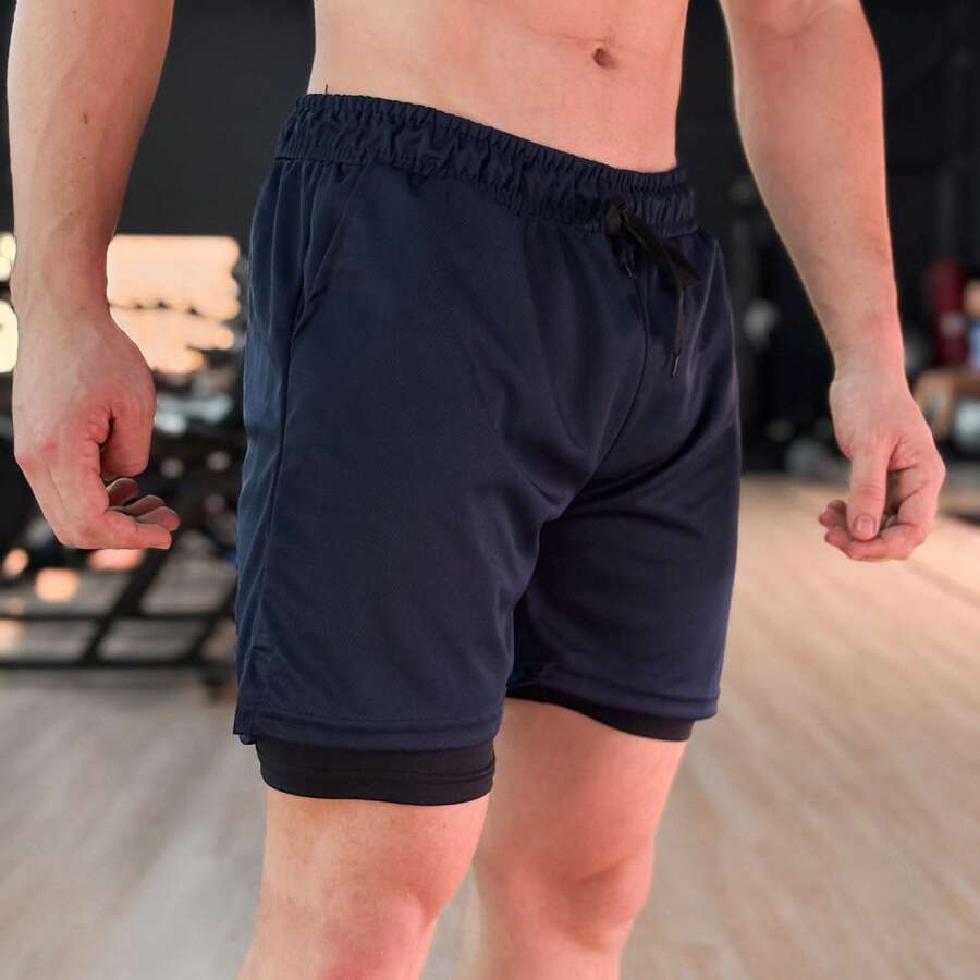 Men's 2-In-1 Bermuda Shorts Gym Running Fitness With Compression Workout - Màu xanh hải quân - Xem 1