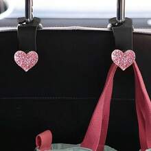 2 件闪亮水钻心形汽车挂钩，用于挂钱包和包包，多功能头枕挂钩，用于整理车内物品，时尚收纳，用于存放背包、雨伞和购物袋，炫目的粉色、红色、银色和蓝色汽车装饰配件，出行便利与时尚的必备单品 - 彩色 - 查看 8