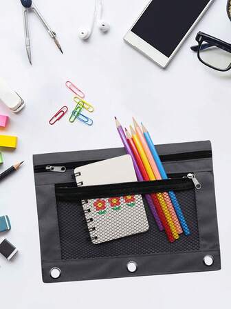 1个25*18厘米三孔文件袋，双拉链牛津布活页夹袋，大容量文具袋