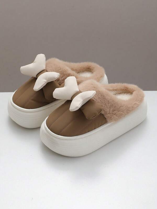 Women's Butterfly Decor Warm Winter Slippers - Comfortable Thick Sole Anti-Slip Thick Warm House Shoes