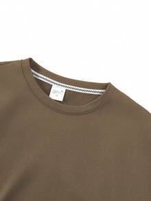 Men's Drop Shoulder Sweatshirt, Brown Cotton Top, Halloween Fun Ghost Beer Pattern Top, Spring And Autumn Round Neck Loose Oversize Sweatshirt - Brown - View 4