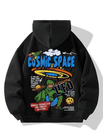 Hoodie Men's Youth Street Wear Hooded Sweatshirt (Reinforced Collar, Hem, And Shoulder Seams To Prevent Deformation) Men's Letter Printed Drawstring Hooded Casual Loose Sweatshirt, Spring And Autumn, Emo Style, Casual Hooded Sweatshirt, Autumn And Winter, Back To School 250g Polyester Fiber 100% 1pCS Inspirational Slogan If You Try Your Best, Don't Worry About Failure Back Graphic Print