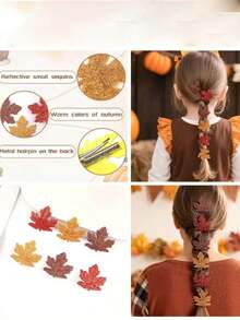 6pcs Maple Leaf Hair Clips, Shiny Autumn Leaf Alligator Hair Clips, Gold/Red/Brown Fall Leaves Hair Accessories For Girls, Thanksgiving, Autumn Festivals