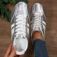 Womens Shoes Gum Sole Walking Outdoor Tennis Classic Sneakers Four Season Fall Winter - 銀色 - 查看 4
