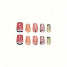 Short Trapezoidal Handmade Easy Wearable Nail Patch, Fruit-Colored Sweet Nail Sticker, Removable Cat Eye Cute Fake Nail, Divided Size Decorative Sticker - FM049 - Xem 3