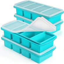 Silicone Freezer Tray With Lid - 1 Cup Silicone Freezers Tray - Large Cube Freezer Molds - Soup, Sauce, Leftovers, Homemade Meal Prep Freezing Kitchen Storage Containers - Aqua - 4-Pack - Gói 4 màu xanh nước biển - Xem 12