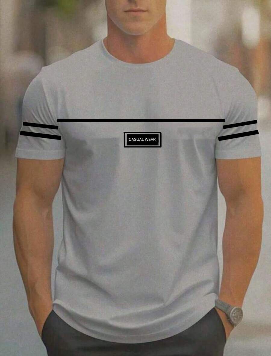 Men's Crew Neck Summer T-Shirt Regular Fit None - Xám - Xem 1