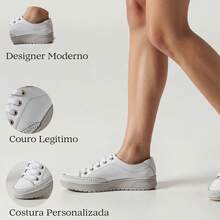 Women's Comfortable Casual Genuine Leather Fashion Sneakers - trắng - Xem 3