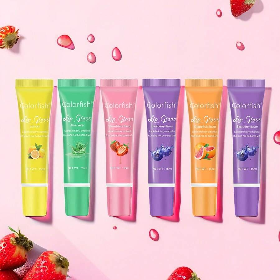 6pcs/Set Women's Gift Fruit Flavored Lip Oil, 15ml/Bottle With Hyaluronic Acid, Squalane. 24h Deep Moisturizing & Hydrating Lip Balm, Suitable For Dry Skin