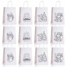 4/12/24pcs Christmas Themed Coloring DIY Paper Gift Bags, Includes Santa Claus, Reindeer & Other Fun Patterns, Handmade Painting & Coloring, Creative Crafts, Party Favor Bags, Holiday Gift Bags, Christmas, Party Decor (Colored Pens Not Included) Christmas Christmas Decorations Christmas Pajamas Christmas Gifts Christmas Decor