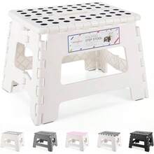 Folding Step Stool 9 Inch, Sturdy Foldable Stool With Carry Handle, Collapsible Step With Non - Slip Surface And Adults, Portable Compact Design Kitchen, Bathroom, Camping - Black - White - View 2