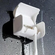 Soporte de pared para cepillo de dientes, organizador de cepillo de dientes con tapa, estante de almacenamiento a prueba de polvo para cepillo de dientes y pasta de dientes, sin necesidad de perforar