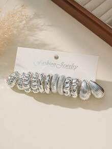 12-36pcs/Set Fashionable Silver Teardrop & C-Shaped Textured Earrings, Classic Styles For Women, Suitable For Year-Round Wear