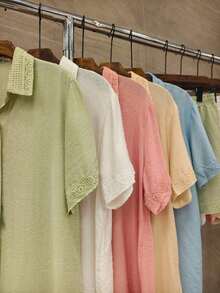 conjunto plusai bordado Linho importado femininas modas LF15561p(short com forro)  Simples    Casual  elegante    Botões na frente  Botão    Casa