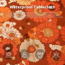 1PC Colorful Retro Daisy Floral Tablecloth Orange Brown Bohemian Rectangle Tablecloth Durable Polyester Easy Care & Washable Fits Round Tables Perfect For Indoor Home Decor For Outdoor Garden & Patio Parties Wedding Decor Tablecloth Picnic Table Cover Washable & Easy Clean Table Mat - Multicolor - View 6