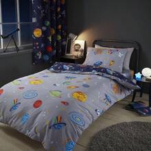 Reversible Single Duvet Cover Set With Pillowcase Blue - Junior - View 3