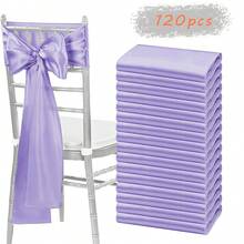 120PCS Satin Chair Waistband Bows Universal Chair Sashes, Suitable For Wedding Receptions, Restaurant Banquets, Parties, Hotel Event Decorations (7 X 108 Inches) ... - 白色 - 查看 1