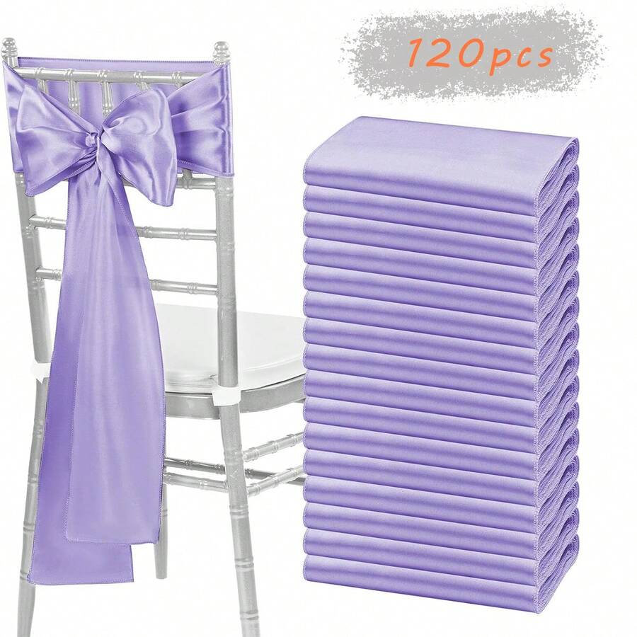 120PCS Satin Chair Waistband Bows Universal Chair Sashes, Suitable For Wedding Receptions, Restaurant Banquets, Parties, Hotel Event Decorations (7 X 108 Inches) ... - 白色 - 查看 1