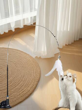 1 Cat-Teasing Stick, Which Can Be Held By Hand, Cat Toys, Boring Toys, With Suction Cups, Cat Toys, Puppy Toys, Cat-Teasing Toys, Bite-Resistant Boring, Replaceable Head, Special For Cats, Liberating Cats' Nature, Not Easy To Break, And Strong Base.