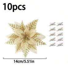 20 piezas/10 piezas/1 pieza Decoraciones de árbol de Navidad, flores artificiales, decoraciones de árbol de Navidad con flores de Pascua artificial lindas y con brillo, flores de Navidad, flores de Pascua, flores de Navidad artificiales con brillo, flores artificiales, coronas DIY, decoración del hogar, decoración de boda y fiesta, decoraciones para fiestas navideñas y de temporada, decoraciones de árbol de Navidad, decoración de arbustos de invierno con brillo (dorado)