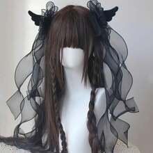 2 Angel Wing Lace Hair Clips With Large Bow, Y2K Lolita Style Black Double Ponytail Accessories, Suitable For Gothic Lolita Fashion - Black 2 Pieces - View 1