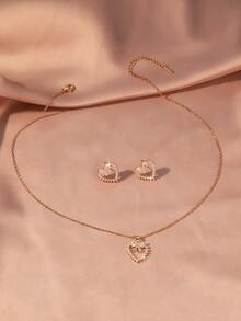 3pcs/Set! Luxury Rhinestone Heart & Bow Jewelry Set, Sparkling Combination Suitable For Gifts, Vacation, Banquet And Daily Wear