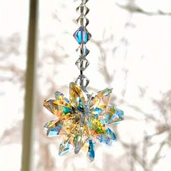New Car Hanging Snowflake AB Color Crystal Flower Suncatcher, Christmas