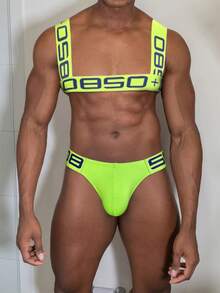 Fashion Men Sexy Shoulder Straps Chest Bondage Elastic Band Harness Muscle Halter Belt Men Bodysuite Clubwear Club Party Costume And Men's Bikini - 綠色 - 查看 2